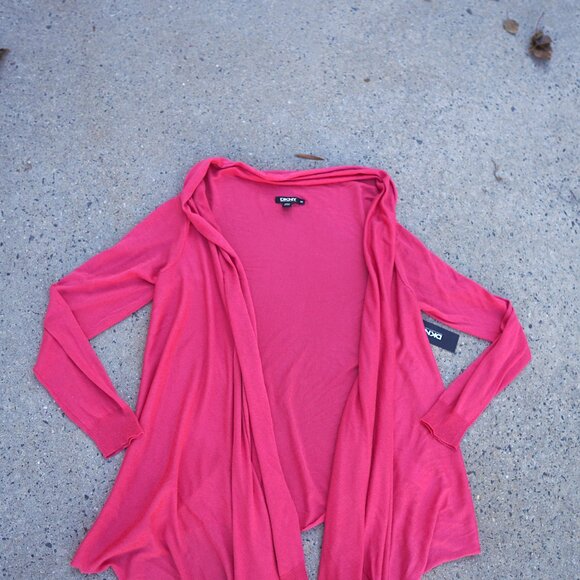 NWT DKNY Silk Cashmere Cardigan M/L Pink High-Low Open Front Cozy Knit $195 - Picture 13 of 16